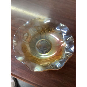 Large Vintage Carnival Glass “Marigold & Iris” Iridescent 12” Bowl w/Ruffled Edg